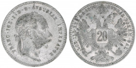 Franz Joseph I. 1848-1916
20 Kreuzer, 1870. Wien
2,68g
ANK 22
ss/vz