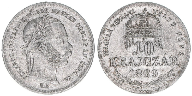 Franz Joseph I. 1848-1916
10 Kreuzer, 1869 KB. Kremnitz
1,55g
ANK 87
ss