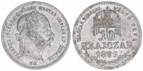 Franz Joseph I. 1848-1916
10 Kreuzer, 1869 KB. Kremnitz
1,55g
ANK 87
ss