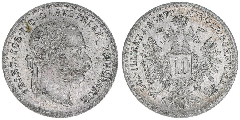 Franz Joseph I. 1848-1916
10 Kreuzer, 1872. Wien
1,74g
ANK 19
stfr-