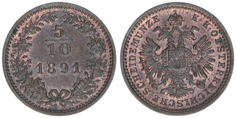 Franz Joseph I. 1848-1916
5/10 Kreuzer, 1891. Wien
1,66g
ANK 4
vz