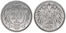 Franz Joseph I. 1848-1916
20 Heller, 1892. Wien
4,00g
ANK 65
ss