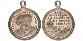 Franz Joseph I. 1848-1916
Medaille, 1898. aus Anlass des 50jährigen Regierungsjubiläums - 23mm
5,21g
vz