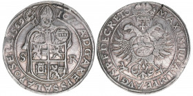 Johann Jakob Khuen von Belasi 1560-1586
Erzbistum Salzburg. Guldentaler, 1569. nach der Reichsmünzordnung mit Titel Maximilian II.
Salzburg
24,46g
Zöt...