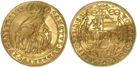 Wolf Dietrich von Raitenau 1587-1612
Erzbistum Salzburg. 2 Dukaten, 1599. Salzburg
6,94g
Zöttl 875, Probszt 764
vz+