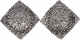 Wolf Dietrich von Raitenau 1587-1612
Erzbistum Salzburg. Talerklippe, ohne Jahr. Typ Stifts- und Geschlechtswappen nebeneinander - äußerst selten
Salz...
