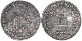 Wolf Dietrich von Raitenau 1587-1612
Erzbistum Salzburg. 1/3 Taler, 1593. Turmtaler flach - von allergrößter Seltenheit, bisher einziges Exemplar im H...