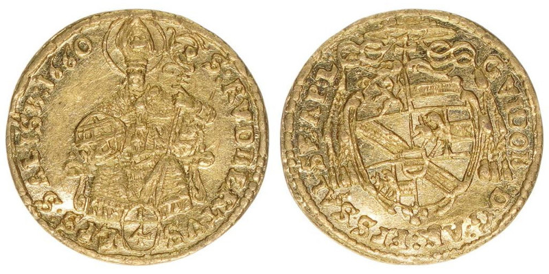 Guiodobald Graf Thun-Hohenstein 1654-1668
Erzbistum Salzburg. 1/4 Dukat, 1660. S...