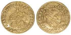 Guiodobald Graf Thun-Hohenstein 1654-1668
Erzbistum Salzburg. 1/4 Dukat, 1660. Salzburg
0,87g
Zöttl 1784, Probszt 1468
vz/stfr