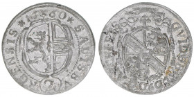 Guiodobald Graf Thun-Hohenstein 1654-1668
Erzbistum Salzburg. 1/2 Batzen, 1660. Salzburg
1,10g
Zöttl 1829, Probszt 1507
ss/vz