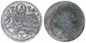 Leopold Anton Eleutherius Freiherr von Firmian 1727-1744
Erzbistum Salzburg. 1/2 Kreuzer, 1734. Salzburg
0,50g
Zöttl 2608, Probszt 2164
ss