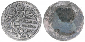 Leopold Anton Eleutherius Freiherr von Firmian 1727-1744
Erzbistum Salzburg. 1/2 Kreuzer, 1735. Salzburg
0,45g
Zöttl 2609, Probszt 2165
ss/vz