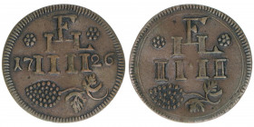 Leopold Anton Eleutherius Freiherr von Firmian 1727-1744
Erzbistum Salzburg. 4 Kreuzer, 1726. Wahrzeichengeld
1,91g
Zöttl 3599
vz
