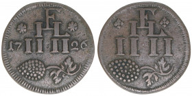 Leopold Anton Eleutherius Freiherr von Firmian 1727-1744
Erzbistum Salzburg. 4 Kreuzer, 1726. Wahrzeichengeld
2,09g
Zöttl 3599
ss+