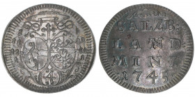 Jakob Ernst Graf Liechtenstein 1745-1747
Erzbistum Salzburg. Landbatzen, 1745. Salzburg
2,21g
Zöttl 2818, Probszt 2195
vz/stfr