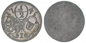 Jakob Ernst Graf Liechtenstein 1745-1747
Erzbistum Salzburg. 1/2 Kreuzer, 1745. Salzburg
0,44g
Zöttl 1822, Probszt 2198
vz/stfr