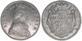 Sigismund III. Graf Schrattenbach 1753-1771
Erzbistum Salzburg. 1/2 Taler, 1769. Salzburg
14,03g
Zöttl 3022, Probszt 2308
vz-