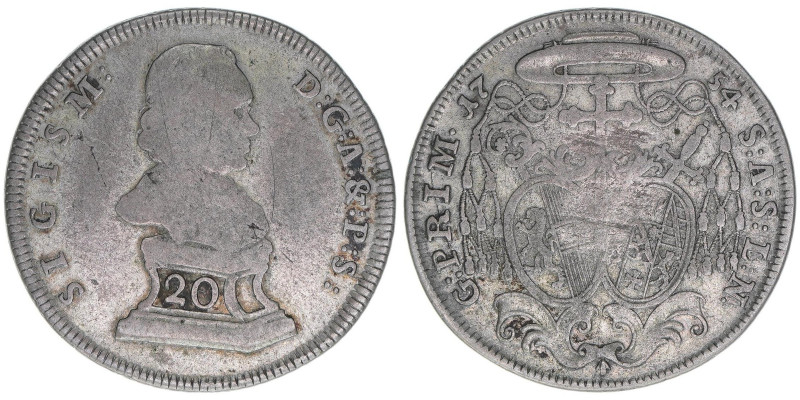 Sigismund III. Graf Schrattenbach 1753-1771
Erzbistum Salzburg. 20 Kreuzer, 1754...