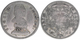 Sigismund III. Graf Schrattenbach 1753-1771
Erzbistum Salzburg. 20 Kreuzer, 1754. äußerst selten, wesentlich einfachere Wappenkartusche, grosse die be...