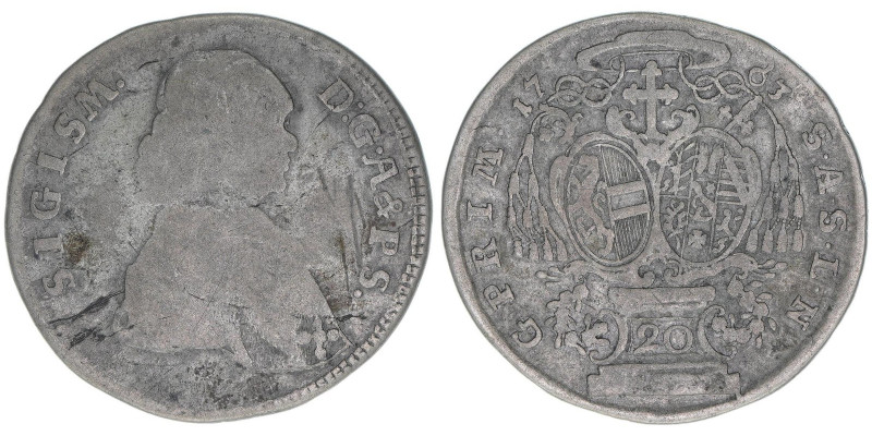 Sigismund III. Graf Schrattenbach 1753-1771
Erzbistum Salzburg. 20 Kreuzer, 1763...
