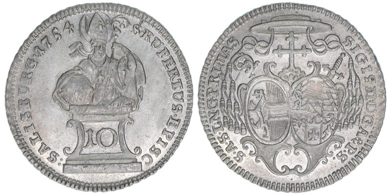 Sigismund III. Graf Schrattenbach 1753-1771
Erzbistum Salzburg. 10 Kreuzer, 1754...