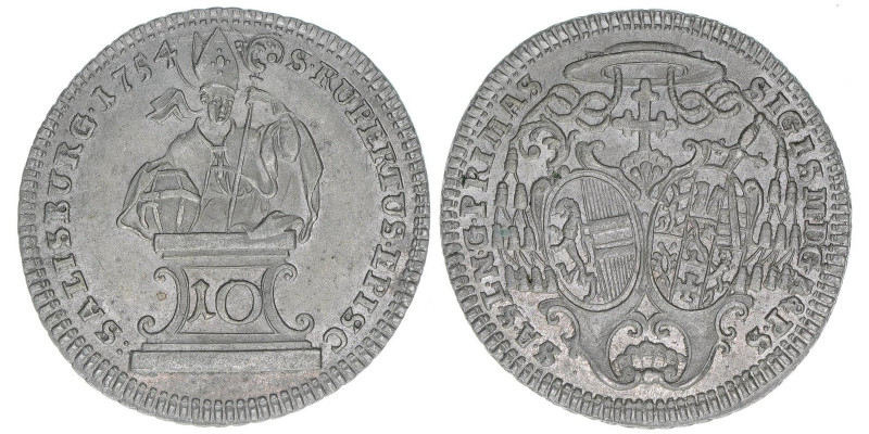 Sigismund III. Graf Schrattenbach 1753-1771
Erzbistum Salzburg. 10 Kreuzer, 1754...