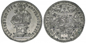 Sigismund III. Graf Schrattenbach 1753-1771
Erzbistum Salzburg. 10 Kreuzer, 1754. Typ leere Kartusche
Salzburg
3,86g
Zöttl 3059, Probszt 2333
ss/vz