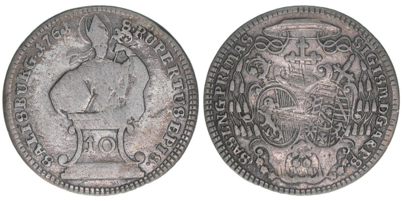 Sigismund III. Graf Schrattenbach 1753-1771
Erzbistum Salzburg. 10 Kreuzer, 1761...