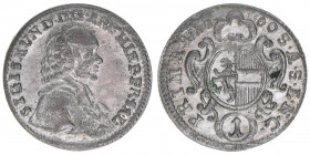 Sigismund III. Graf Schrattenbach 1753-1771
Erzbistum Salzburg. 1 Portraitkreuzer, 1760. Salzburg
0,77g
Zöttl 3095, Probszt 2367
vz