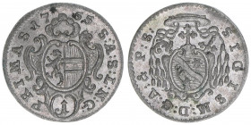 Sigismund III. Graf Schrattenbach 1753-1771
Erzbistum Salzburg. 1 Kreuzer, 1755. Salzburg
0,74g
Zöttl 3089, Probszt 2361
vz/stfr
