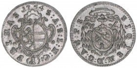 Sigismund III. Graf Schrattenbach 1753-1771
Erzbistum Salzburg. 1 Kreuzer, 1754. Typ ungeteilte Jahreszahl
Salzburg
0,79g
Zöttl 3088a, Probszt -
vz