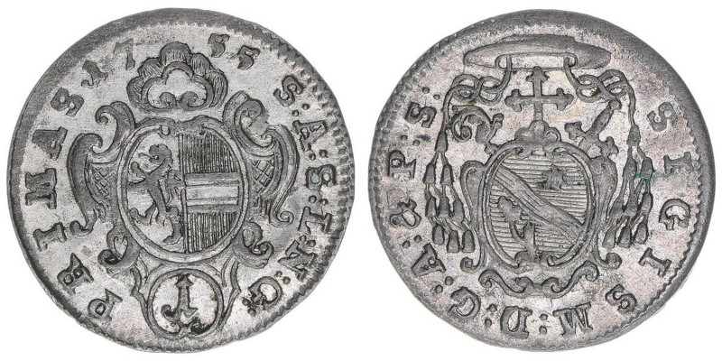 Sigismund III. Graf Schrattenbach 1753-1771
Erzbistum Salzburg. 1 Kreuzer, 1755....