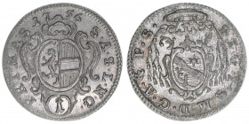 Sigismund III. Graf Schrattenbach 1753-1771
Erzbistum Salzburg. 1 Kreuzer, 1756. Salzburg
0,76g
Zöttl 3090, Probszt 2362
vz+