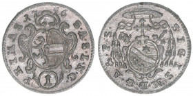Sigismund III. Graf Schrattenbach 1753-1771
Erzbistum Salzburg. 1 Kreuzer, 1756. Salzburg
Zöttl 3090, Probszt 2362
vz+