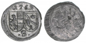 Sigismund III. Graf Schrattenbach 1753-1771
Erzbistum Salzburg. Pfennig, 1763. Salzburg
0,26g
Zöttl 3105, Probszt 2377
vz