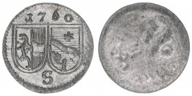 Sigismund III. Graf Schrattenbach 1753-1771
Erzbistum Salzburg. Pfennig, 1760. Salzburg
0,26g
Zöttl 3104, Probszt 2376
vz/stfr