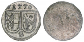 Sigismund III. Graf Schrattenbach 1753-1771
Erzbistum Salzburg. Pfennig, 1770. Salzburg
0,24g
Zöttl 3109, Probszt 2381
vz