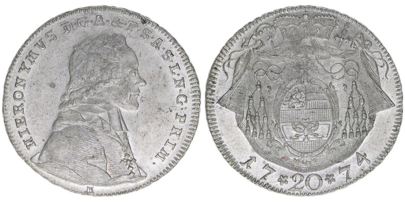 Hieronymus Graf Colloredo 1772-1803
Erzbistum Salzburg. 20 Kreuzer, 1774. Salzbu...