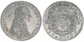 Hieronymus Graf Colloredo 1772-1803
Erzbistum Salzburg. 20 Kreuzer, 1777. ohne Signatur! - sehr selten
Salzburg
6,65g
Zöttl 3261, Probszt 2475
vz-