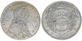 Hieronymus Graf Colloredo 1772-1803
Erzbistum Salzburg. 20 Kreuzer, 1783. Salzburg
6,62g
Zöttl 3273, Probszt 2481
ss+