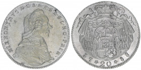 Hieronymus Graf Colloredo 1772-1803
Erzbistum Salzburg. 20 Kreuzer, 1788. Salzburg
6,68g
Zöttl 3279, Probszt 2486
vz