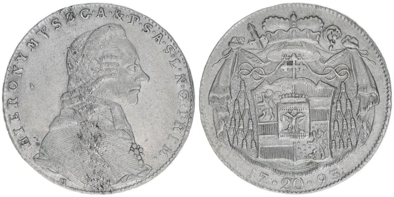 Hieronymus Graf Colloredo 1772-1803
Erzbistum Salzburg. 20 Kreuzer, 1793. Salzbu...