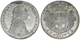 Hieronymus Graf Colloredo 1772-1803
Erzbistum Salzburg. 20 Kreuzer, 1778. Salzburg
6,65g
Zöttl 3268, Probszt 2476
ss/vz