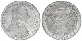 Hieronymus Graf Colloredo 1772-1803
Erzbistum Salzburg. 10 Kreuzer, 1788. Salzburg
3,82g
Zöttl 3310, Probszt 2515
vz