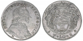 Hieronymus Graf Colloredo 1772-1803
Erzbistum Salzburg. 10 Kreuzer, 1782. Salzburg
3,88g
Zöttl 3307, Probszt 2512
vz