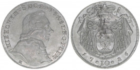 Hieronymus Graf Colloredo 1772-1803
Erzbistum Salzburg. 10 Kreuzer, 1786. sehr selten
Salzburg
3,88g
Zöttl 3309, Probszt 2514
vz