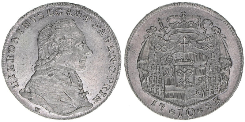 Hieronymus Graf Colloredo 1772-1803
Erzbistum Salzburg. 10 Kreuzer, 1793. selten...