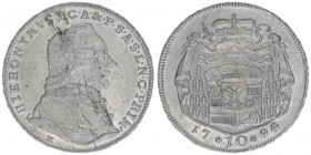 Hieronymus Graf Colloredo 1772-1803
Erzbistum Salzburg. 10 Kreuzer, 1794. sehr selten
Salzburg
3,89g
Zöttl 3314, Probszt 2519
vz-
