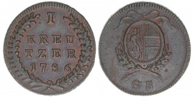 Hieronymus Graf Colloredo 1772-1803
Erzbistum Salzburg. 1 Kreuzer, 1786. Salzburg
5,88g
Zöttl 3345, Probszt 2550
vz