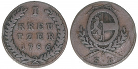 Hieronymus Graf Colloredo 1772-1803
Erzbistum Salzburg. 1 Kreuzer, 1786. Salzburg
5,22g
Zöttl 3345, Probszt 2550
ss/vz